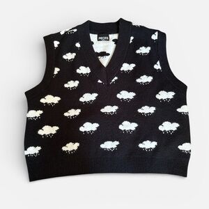 Pieces cloud print knit V-neck sweater vest sz XL